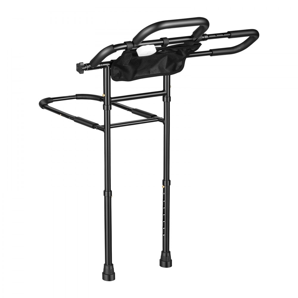 VEVOR Bed Rail for Elderly Adult Folding Bed Assist Rail with Floor Support, Motion Sensor LED Light, 136kg Dual-Handle Support, Adjustable Handle Length, Storage Pocket, Fit King Queen Full Twin Bed
