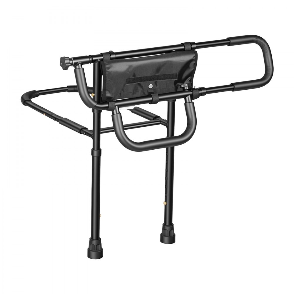 VEVOR Bed Rail for Elderly Adult Folding Bed Assist Rail with Floor Support, Motion Sensor LED Light, 136kg Dual-Handle Support, Adjustable Handle Length, Storage Pocket, Fit King Queen Full Twin Bed