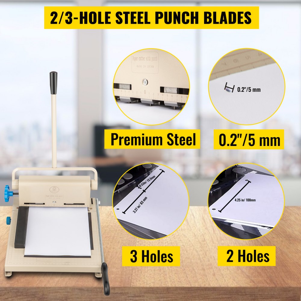 VEVOR Heavy Duty Hole Punch 2/3-Hole 160 Sheet Capacity Heavy Duty Paper Punch 0.59"/15 mm Thickness Hole Puncher High Capacity Steel Drill with Cutter Heavy Duty Punches for Paper Tags Invoices Files