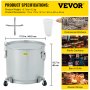 VEVOR Fryer Grease Bucket, 10.6 Gal/40 L, Coated Carbon Steel Oil Filter Pot with Caster Base, Oil Disposal Caddy with 82 LBS Capacity, Transport Container with Lid Lock Clip Nylon Filter Bag, Silver