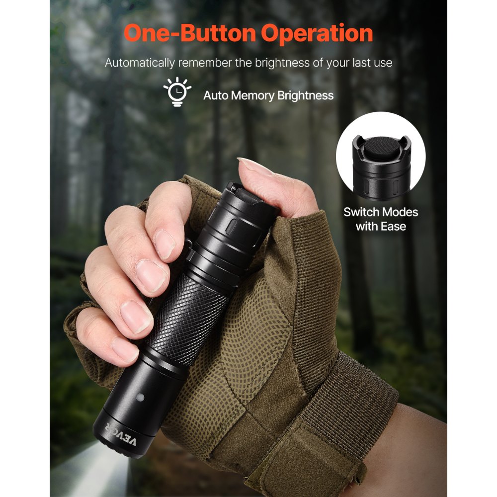 VEVOR Rechargeable Flashlight, High Lumens LED Flashlight with 6 Lighting Modes, IP66 Waterproof Handheld Flash Light for Home, Hiking, Camping, Emergencies, Lightweight & Portable