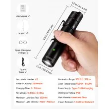 Rechargeable Flashlight High Lumens LED Flashlight with 6 Modes IP66 Waterproof