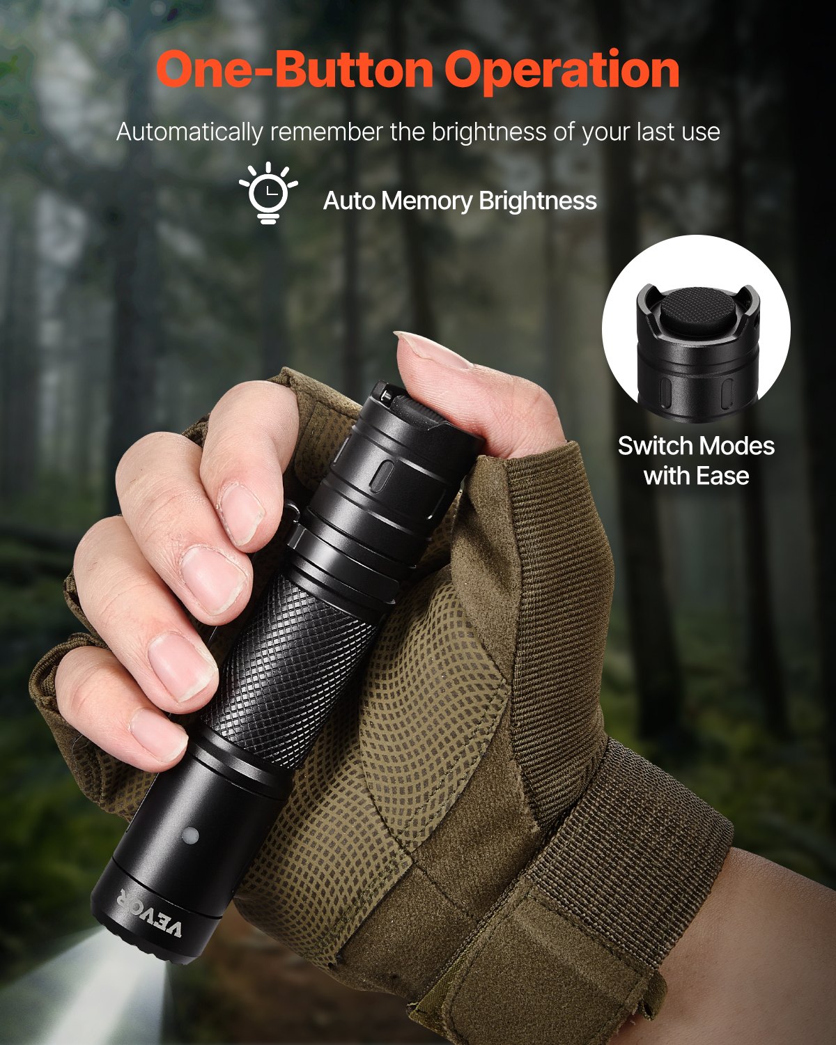 VEVOR Rechargeable Flashlight, High Lumens LED Flashlight with 6 Lighting Modes, IP66 Waterproof Handheld Flash Light for Home, Hiking, Camping, Emergencies, Lightweight & Portable