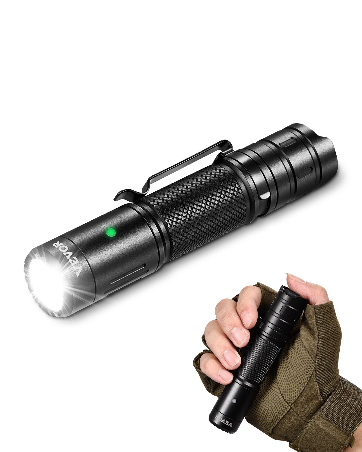 VEVOR Rechargeable Flashlight, High Lumens LED Flashlight with 6 Lighting Modes, IP66 Waterproof Handheld Flash Light for Home, Hiking, Camping, Emergencies, Lightweight & Portable