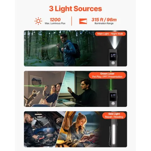 VEVOR 3-in-1 Flat Flashlight With Green Light - 1200 Lumen, Rechargeable, IPX4 Waterproof, Great For Camping & Emergencies - View #9