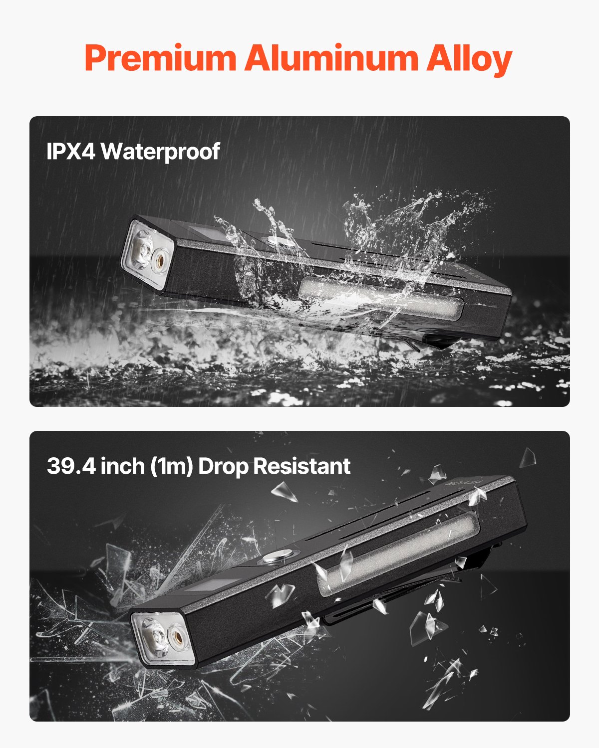 VEVOR EDC Flat Flashlight, 3-in-1 High Lumens LED Flashlight with Green Beam, IPX4 Waterproof Rechargeable Flash Light for Office Presentation, Hiking, Camping, Emergencies, Lightweight & Portable