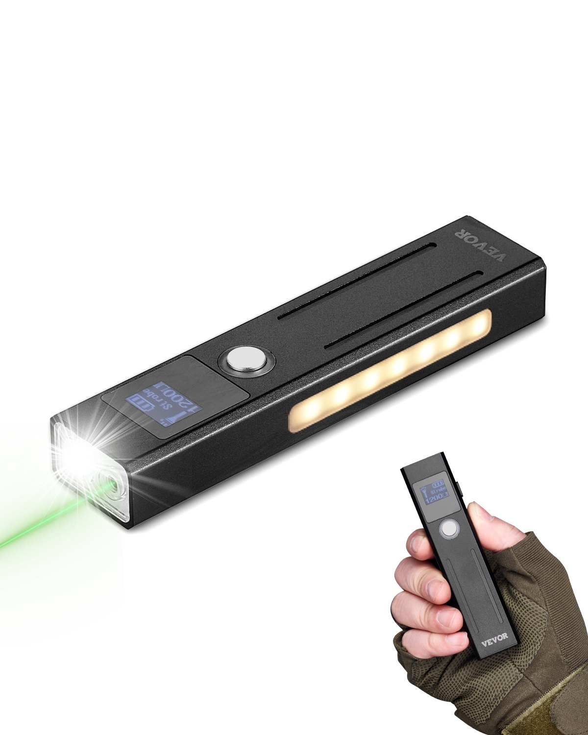 VEVOR EDC Flat Flashlight, 3-in-1 High Lumens LED Flashlight with Green Beam, IPX4 Waterproof Rechargeable Flash Light for Office Presentation, Hiking, Camping, Emergencies, Lightweight & Portable
