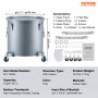 VEVOR Fryer Grease Bucket, 60.5L/16Gal Oil Disposal Caddy with Caster Base, Carbon Steel Rust-Proof Coating, Oil Transport Container with Lid, Lock Clips, Filter Bag for Hot Cooking Oil Filtering, Gray