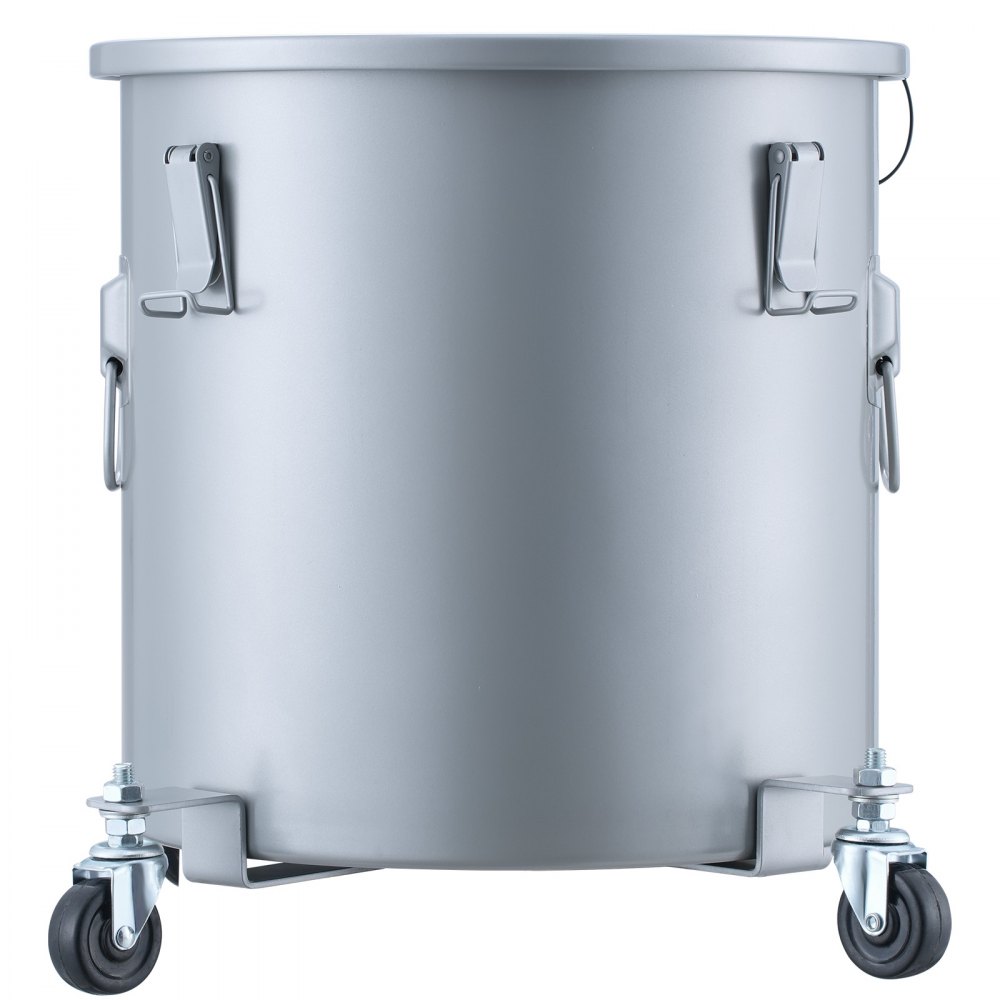 VEVOR Fryer Grease Bucket, 8 Gal Oil Disposal Caddy with Caster Base, Carbon Steel with Rust-Proof Coating, Oil Transport Container with Lid, Lock Clips, Filter Bag for Hot Cooking Oil Filtering, Gray