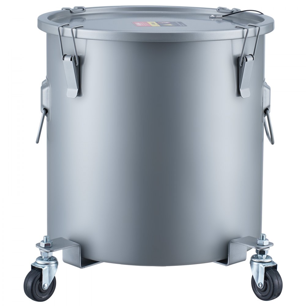 VEVOR Fryer Grease Bucket, 8 Gal Oil Disposal Caddy with Caster Base, Carbon Steel with Rust-Proof Coating, Oil Transport Container with Lid, Lock Clips, Filter Bag for Hot Cooking Oil Filtering, Gray