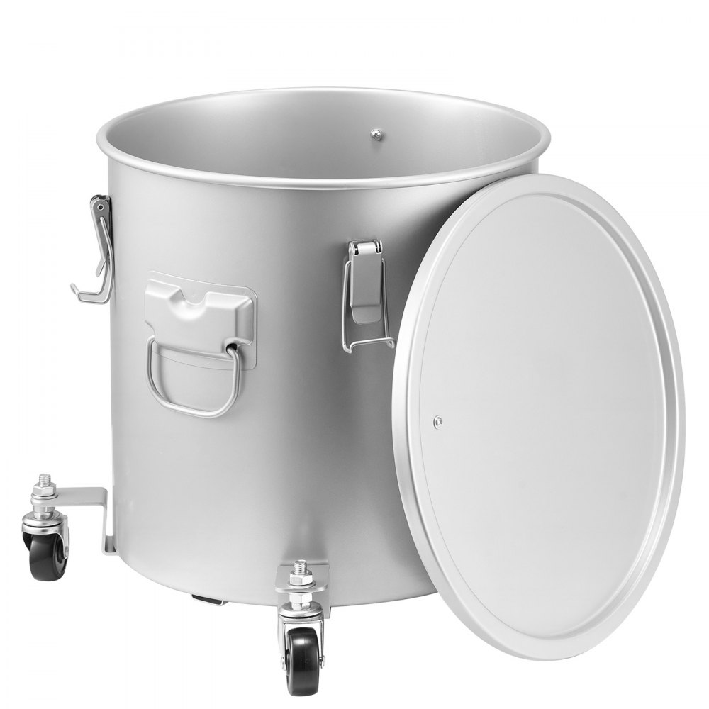 VEVOR Fryer Grease Bucket, 30L Oil Disposal Caddy with Caster Base, Carbon Steel with Rust-Proof Coating, Oil Transport Container with Lid, Lock Clips, Filter Bag for Hot Cooking Oil Filtering, Gray