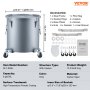 VEVOR Fryer Grease Bucket, 30L/8Gal Oil Disposal Caddy with Caster Base, Carbon Steel with Rust-Proof Coating, Oil Transport Container with Lid, Lock Clips, Filter Bag for Hot Cooking Oil Filtering, Gray