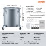 VEVOR fryer grease bucket with casters, 8-gallon capacity, accessories included, gray carbon steel.