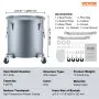 VEVOR Fryer Grease Bucket, 8 Gal Oil Disposal Caddy with Caster Base, Carbon Steel with Rust-Proof Coating, Oil Transport Container with Lid, Lock Clips, Filter Bag for Hot Cooking Oil Filtering, Gray