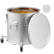 VEVOR Fryer Grease Bucket, 8 Gal Oil Disposal Caddy with Caster Base, Carbon Steel with Rust-Proof Coating, Oil Transport Container with Lid, Lock Clips, Filter Bag for Hot Cooking Oil Filtering, Gray