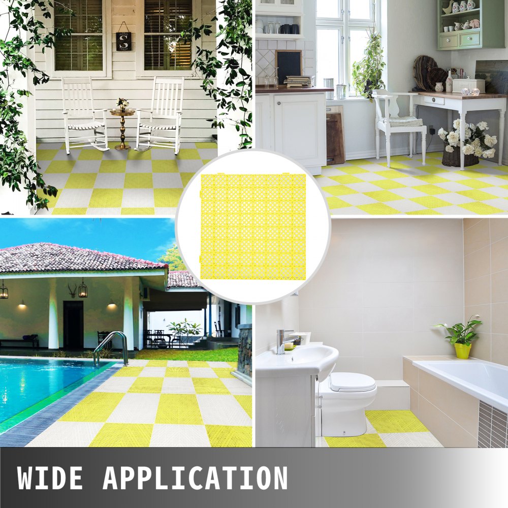 VEVOR Drainage Tiles Interlocking 25 Pack Yellow, Outdoor Modular Interlocking Deck Tile 11.8x11.8x0.5 Inches, Dry Deck Tiles for Pool Shower Sauna Bathroom Deck Patio Garage