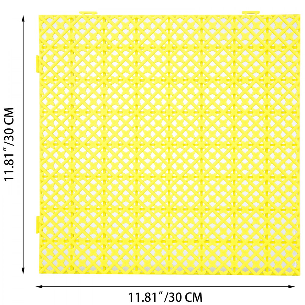VEVOR Drainage Tiles Interlocking 25 Pack Yellow, Outdoor Modular Interlocking Deck Tile 11.8x11.8x0.5 Inches, Dry Deck Tiles for Pool Shower Sauna Bathroom Deck Patio Garage