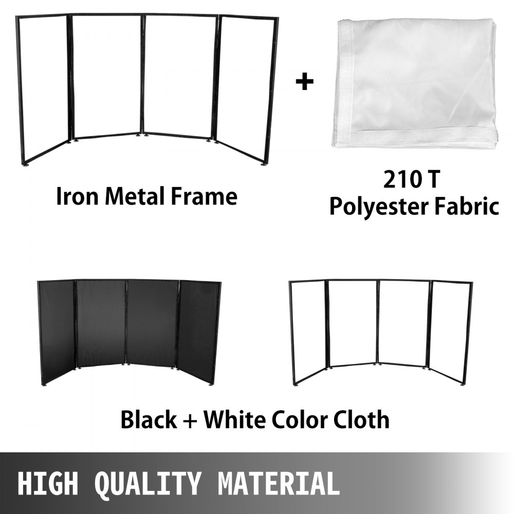 4x Panels DJ Booth Foldable Screen Room Divider DJ Event Stage Effect Black