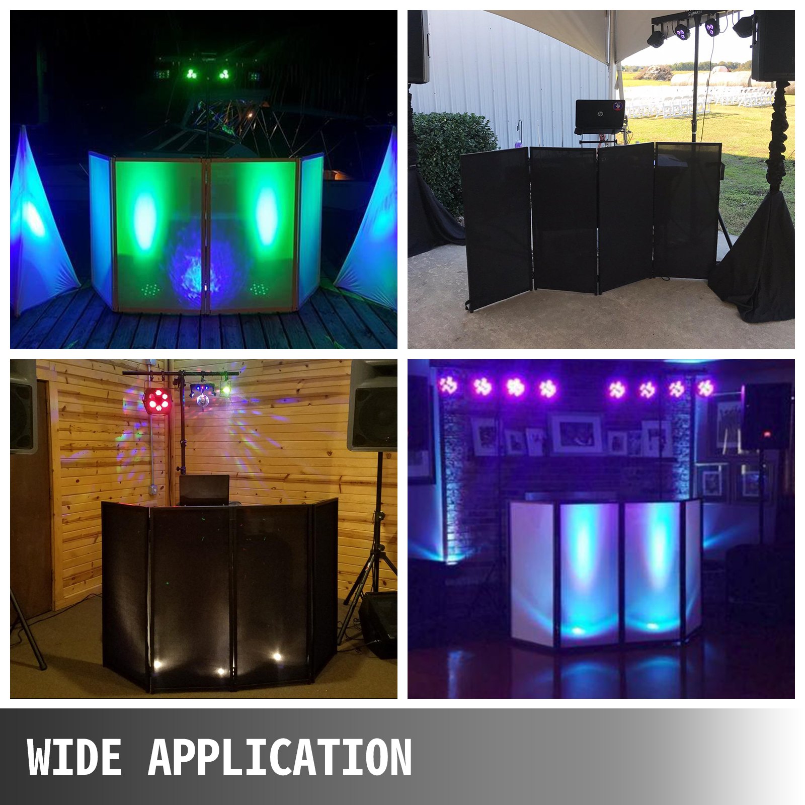 4x Panels DJ Booth Foldable Screen Room Divider DJ Event Stage Effect Black