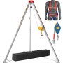 VEVOR Confined Space Tripod Kit w/1200 lbs Winch, Confined Space Tripod 7' Legs and 98' Cable, Confined Space Rescue Tripod 33 Fall Protection, Harness, Storage Bag for Traditional Confined Spaces