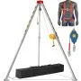 VEVOR confined space tripod kit with harness, pulley system, and carry bag for safety and rescue operations.