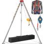 VEVOR Confined Space Tripod Kit, 544 kg Winch, Confined Space Tripod 2.13 m Legs and 30 m Cable, Confined Space Rescue Tripod 10 m Fall Protection, Harness, Storage Bag for Traditional Confined Spaces