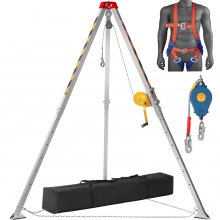 VEVOR Confined Space Tripod Kit w/1200 lbs Winch, Confined Space Tripod 7' Legs and 98' Cable, Confined Space Rescue Tripod 33 Fall Protection, Harness, Storage Bag for Traditional Confined Spaces