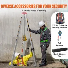 VEVOR Confined Space Tripod Kit, 1800 lbs Winch, Confined Space Tripod 7' Legs and 98' Cable, Confined Space Rescue Tripod 32.8' Fall Protection, Harness, Storage Bag for Traditional Confined Spaces