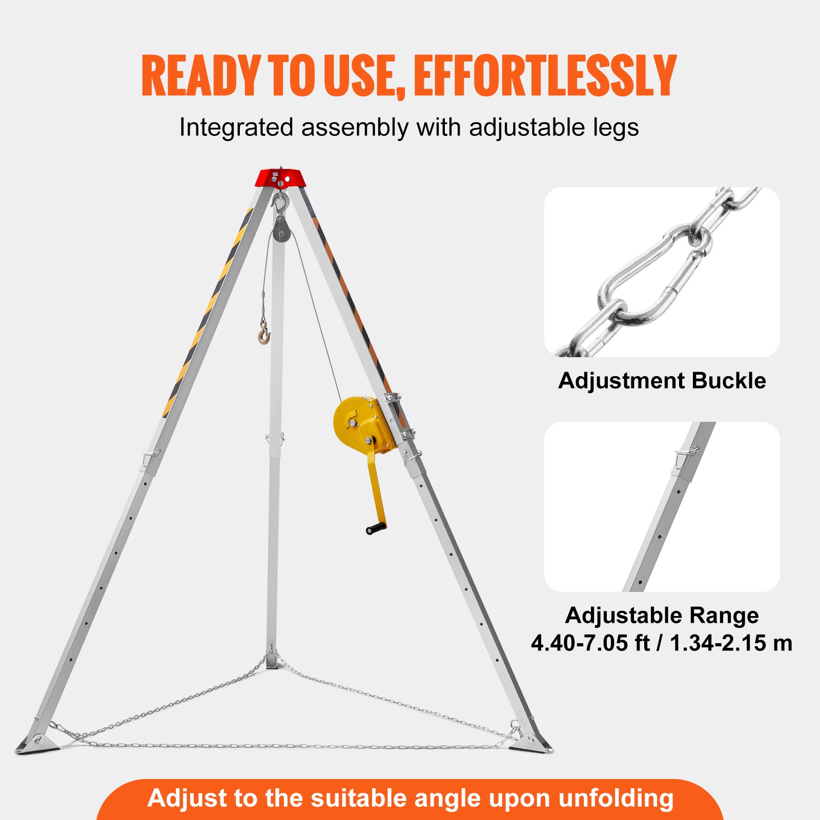 VEVOR Confined Space Tripod Kit, 816.4 kg Winch, Confined Space Tripod 7' Legs and 98' Cable, Confined Space Rescue Tripod 32.8' Fall Protection, Harness, Storage Bag for Traditional Confined Spaces