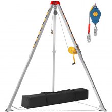 VEVOR Confined Space Tripod Kit, Confined Space Tripod 7' Legs Bracket and 98' Cable, Confined Space Rescue Tripod 32.8' Fall Protection, 1200 lbs Winch, Storage Bag