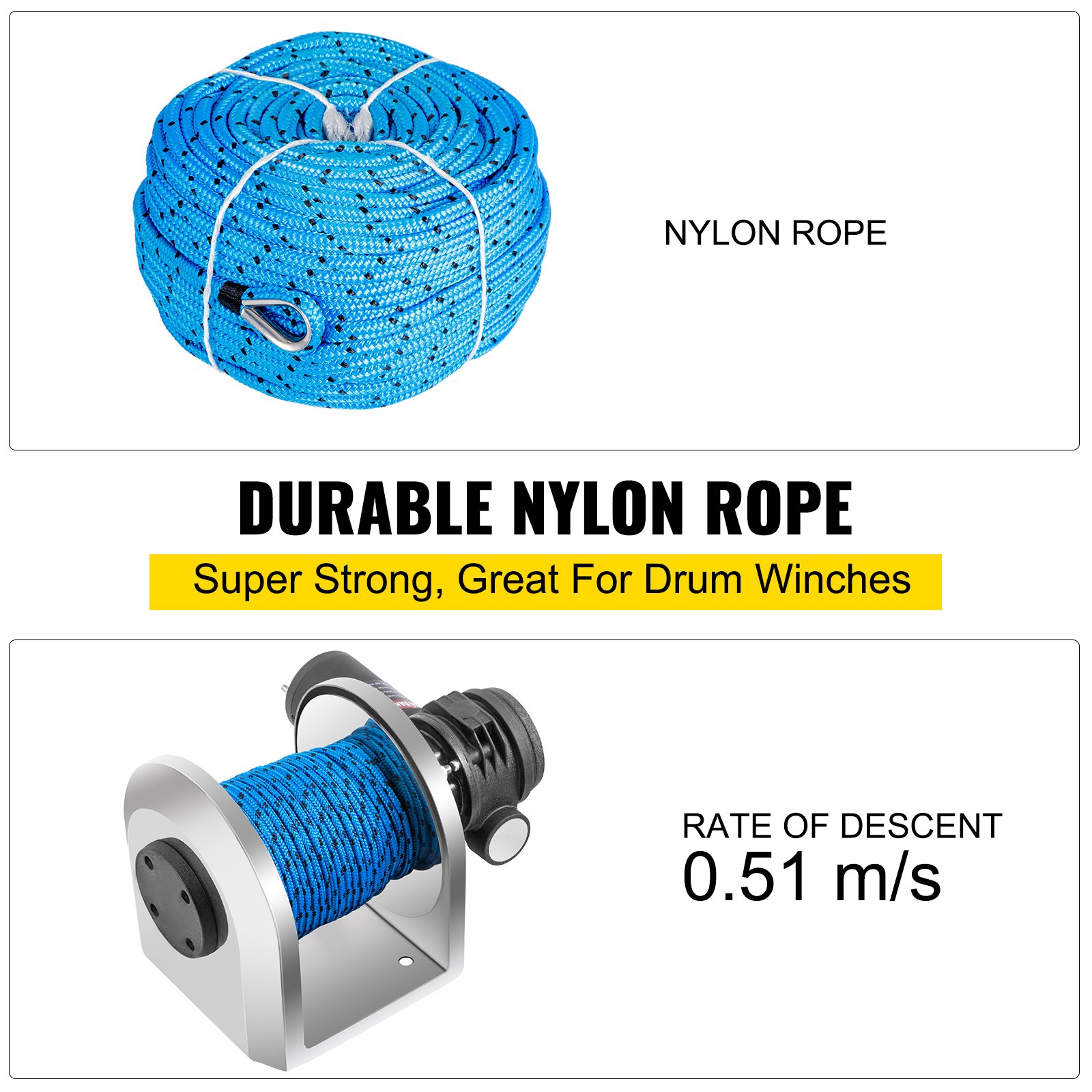 VEVOR Electric Anchor Winch Drum Winch TW180 2500kg Load 6mmX45M Rope Full Kit