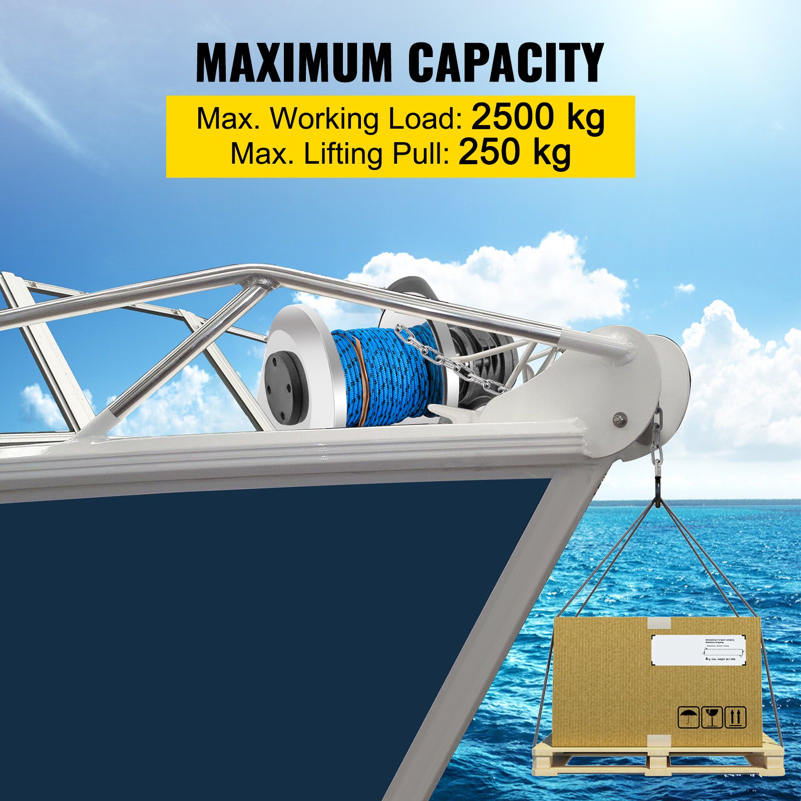 VEVOR Electric Anchor Winch Drum Winch TW180 2500kg Load 6mmX45M Rope Full Kit