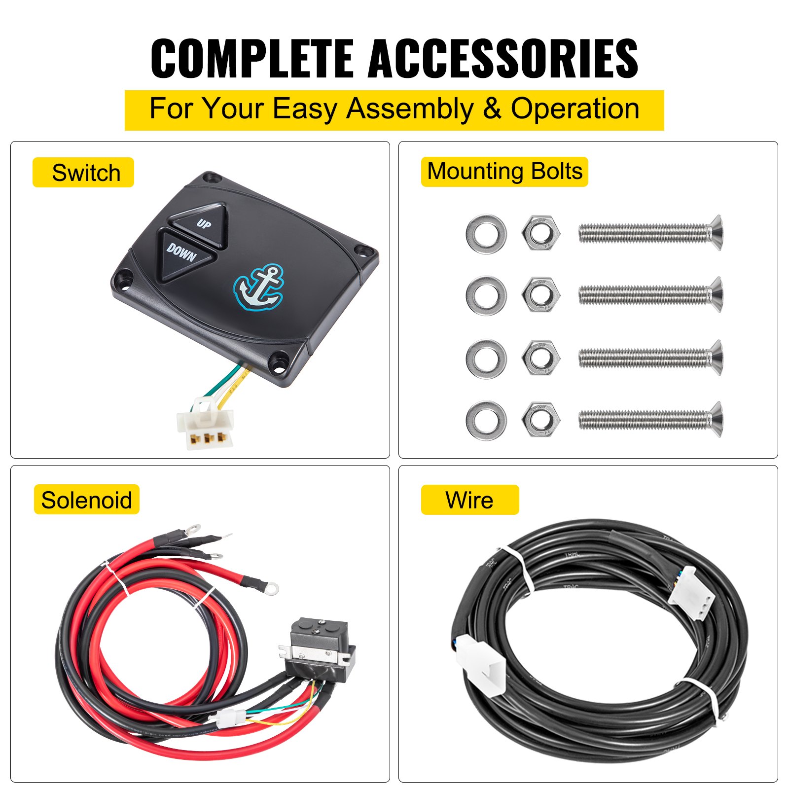 VEVOR Electric Anchor Winch Drum Winch TW180 2500kg Load 6mmX45M Rope Full Kit