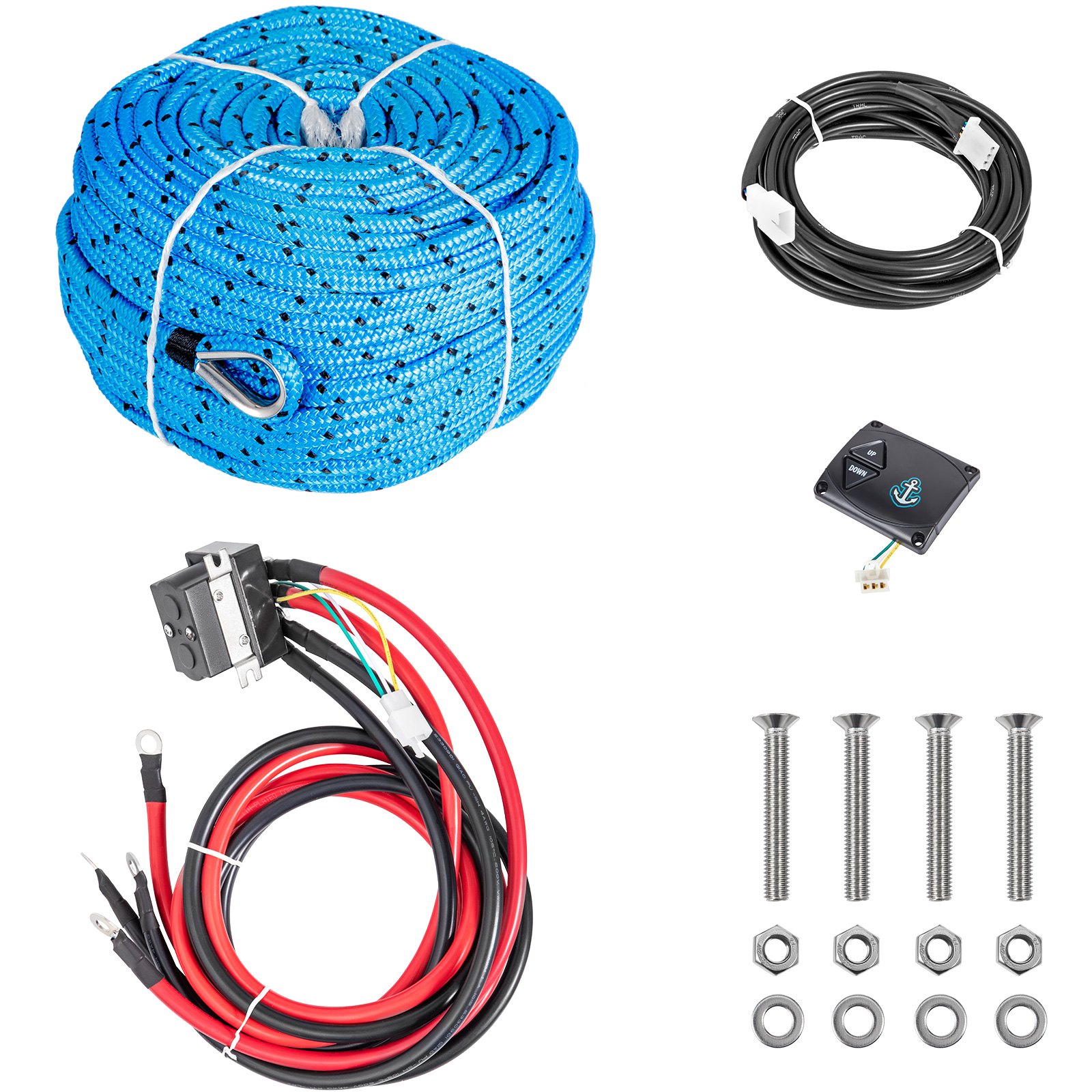 VEVOR Electric Anchor Winch Drum Winch TW180 2500kg Load 6mmX45M Rope Full Kit