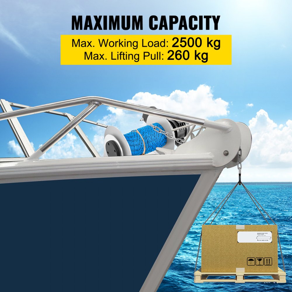 VEVOR Electric Anchor Winch Drum Winch TW200 2500kg Load 6mmX60M Rope Full Kit