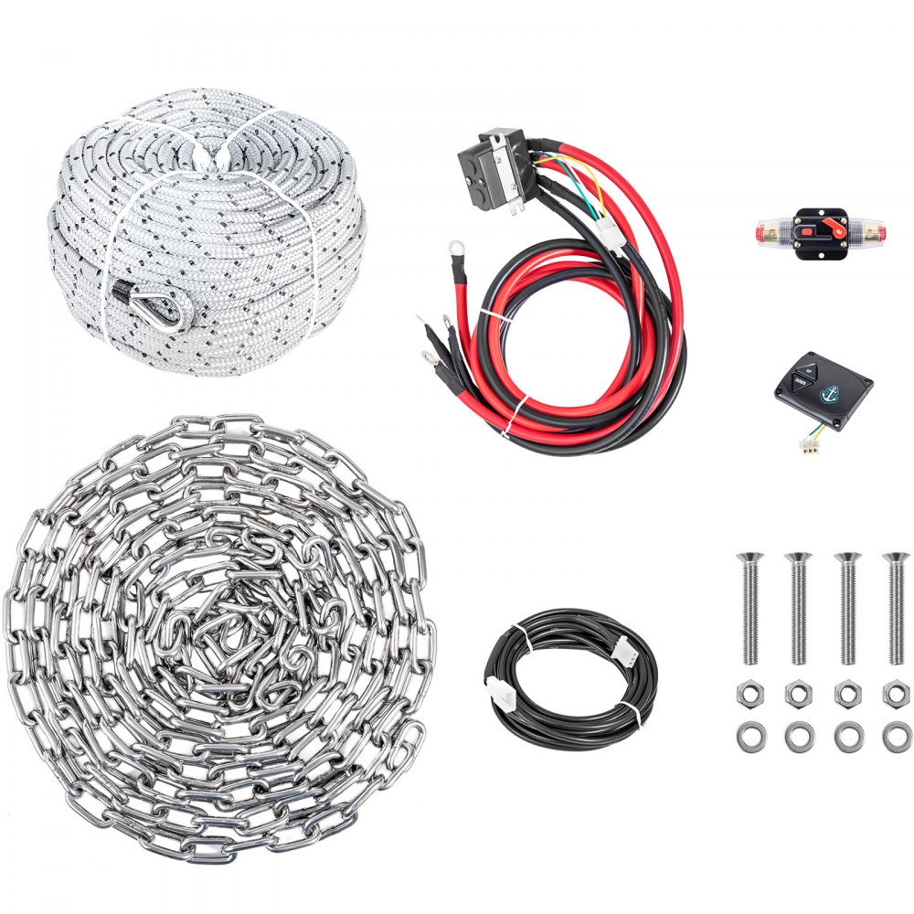 VEVOR Electric Anchor Winch Drum Winch TW240STD 8mmX90M Rope / Chain Full Kit