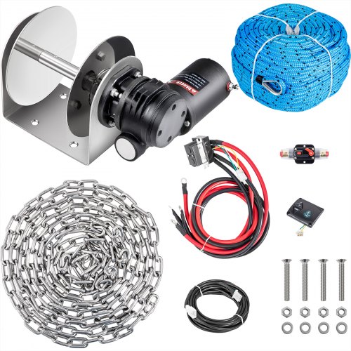 VEVOR Electric Anchor Winch Drum Winch TW180 2500kg 6mmX45M Rope/Chain Full Kit