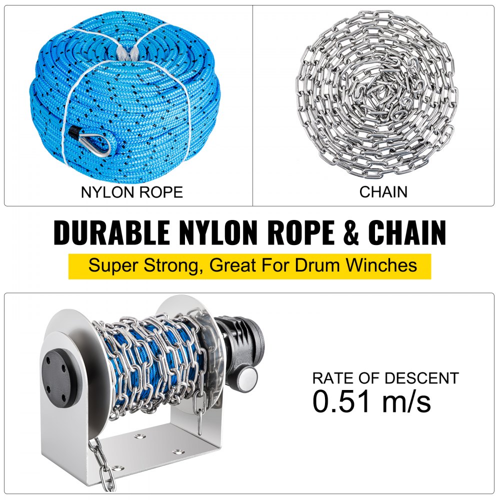 VEVOR Electric Anchor Winch Drum Winch TW180 2500kg 6mmX45M Rope/Chain Full Kit