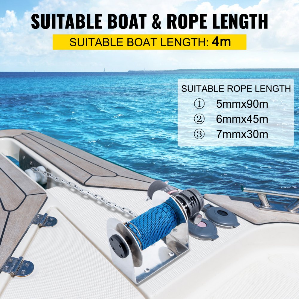 VEVOR Electric Anchor Winch Drum Winch TW180 2500kg 6mmX45M Rope/Chain Full Kit