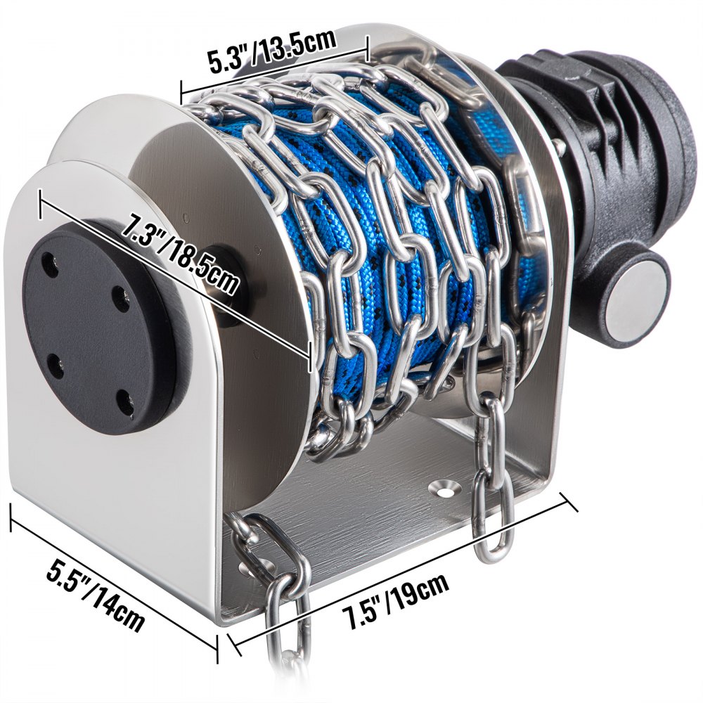 VEVOR Electric Anchor Winch Drum Winch TW180 2500kg 6mmX45M Rope/Chain Full Kit