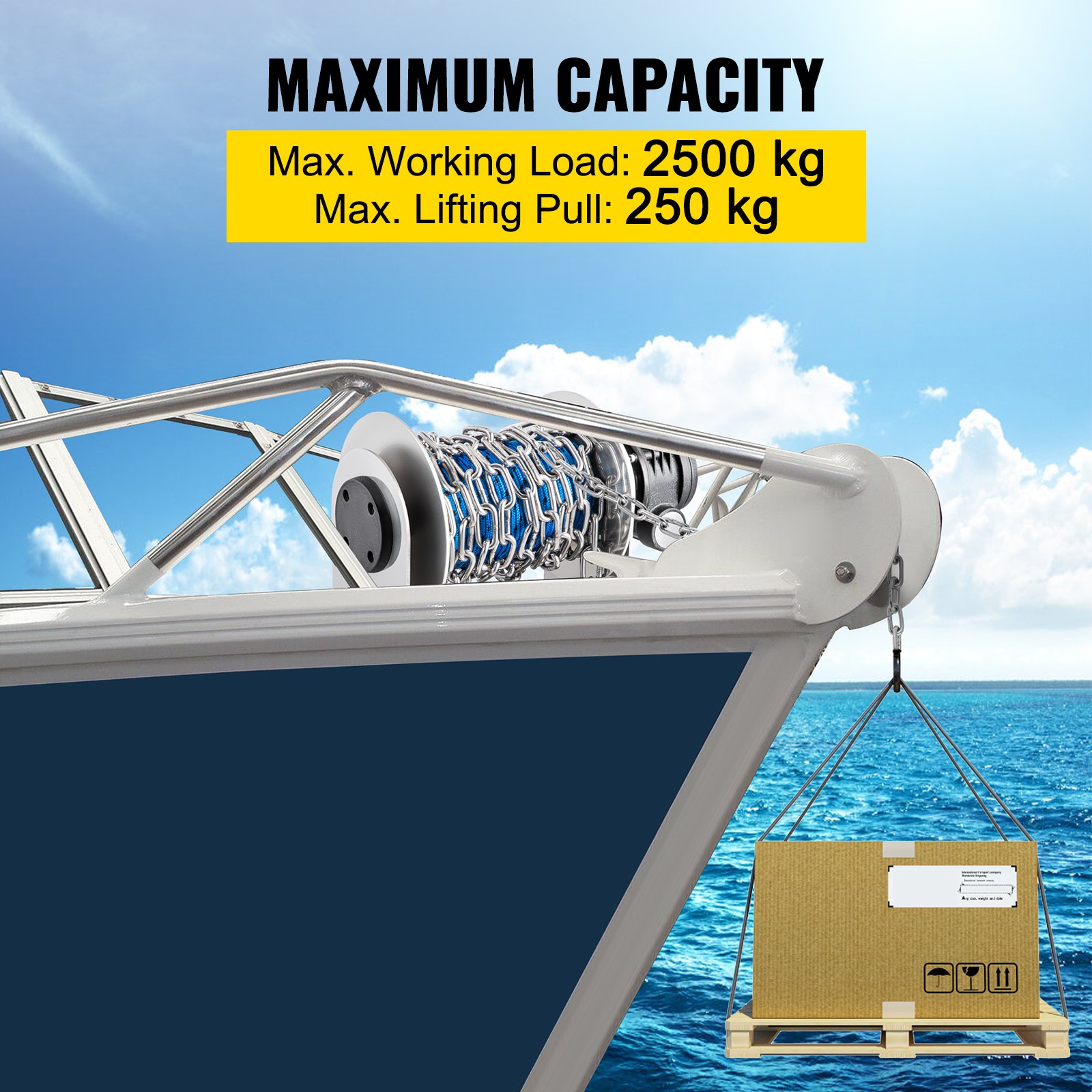 VEVOR Electric Anchor Winch Drum Winch TW180 2500kg 6mmX45M Rope/Chain Full Kit