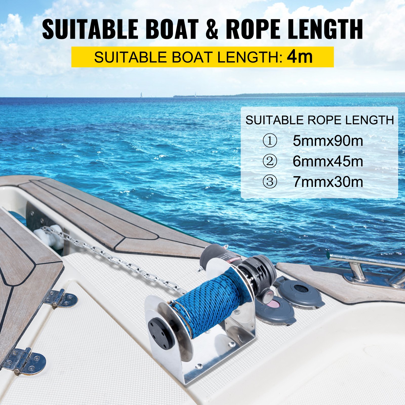 VEVOR Electric Anchor Winch Drum Winch TW180 2500kg 6mmX45M Rope/Chain Full Kit