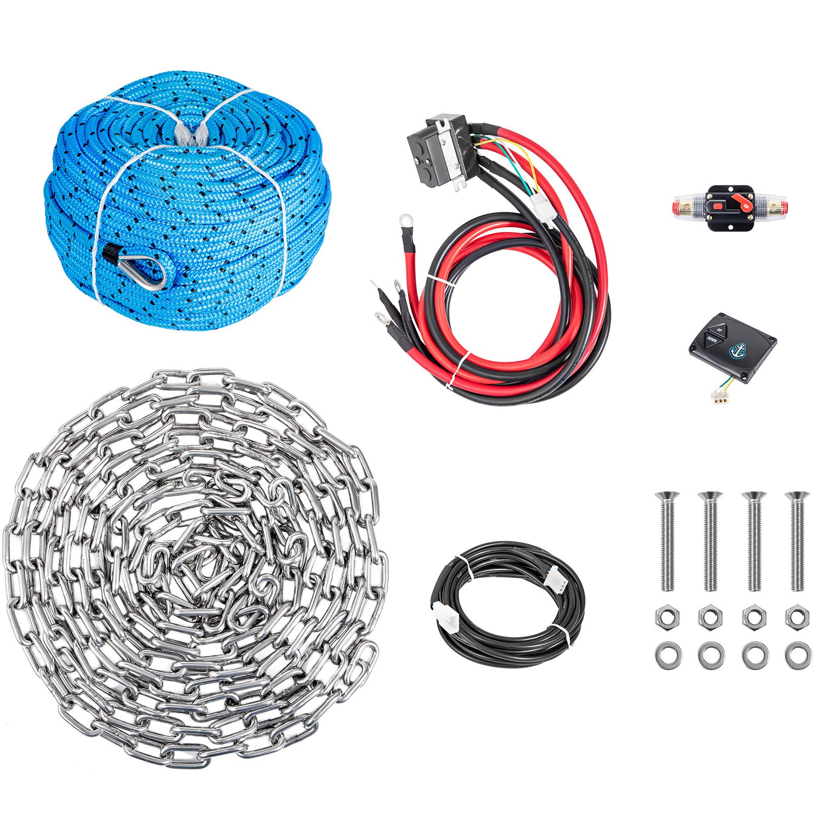 VEVOR Electric Anchor Winch Drum Winch TW180 2500kg 6mmX45M Rope/Chain Full Kit