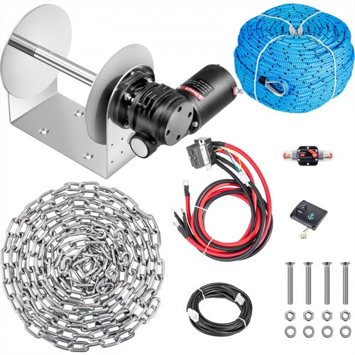 VEVOR Electric Anchor Winch Drum Winch TW200 2500kg 6mmX60M Rope/Chain Full Kit