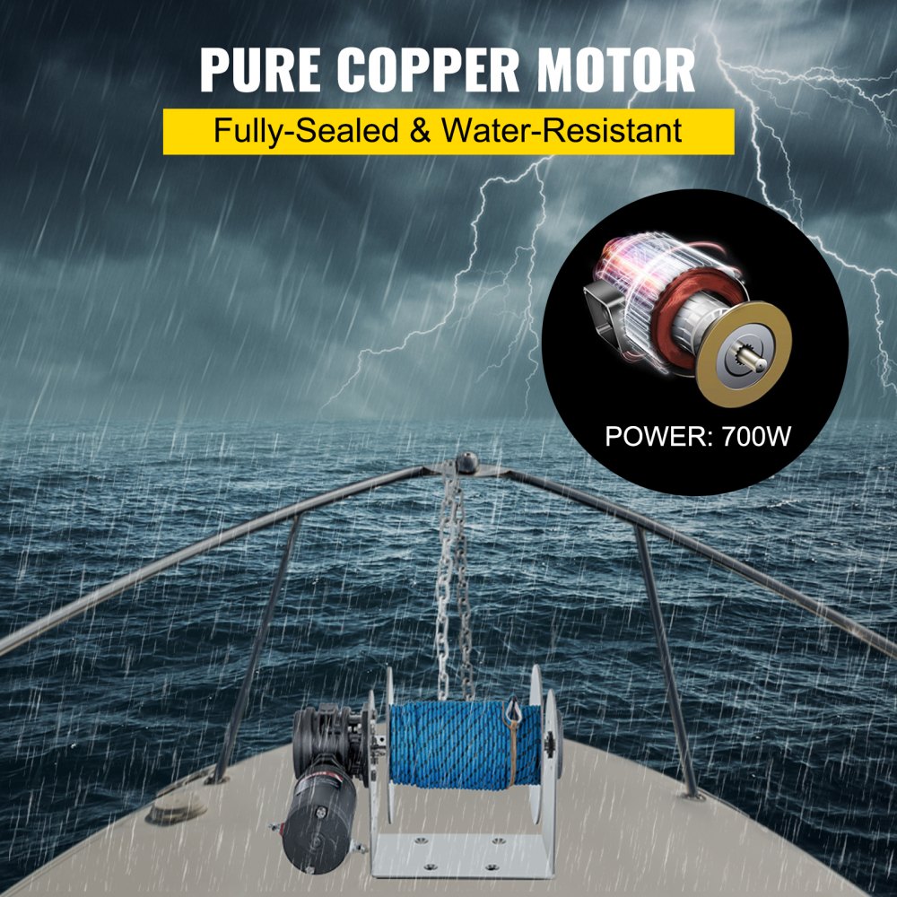 VEVOR Electric Anchor Winch Drum Winch TW200 2500kg 6mmX60M Rope/Chain Full Kit