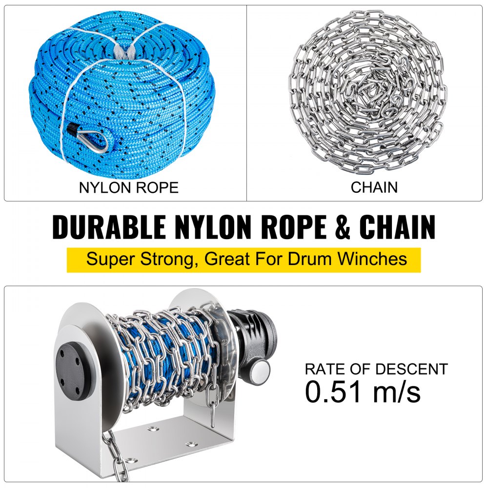 VEVOR Electric Anchor Winch Drum Winch TW200 2500kg 6mmX60M Rope/Chain Full Kit