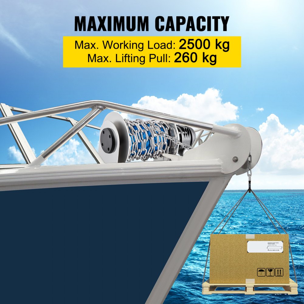 VEVOR Electric Anchor Winch Drum Winch TW200 2500kg 6mmX60M Rope/Chain Full Kit