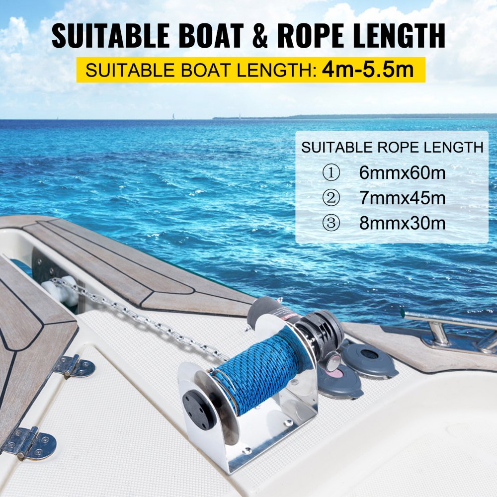 VEVOR Electric Anchor Winch Drum Winch TW200 2500kg 6mmX60M Rope/Chain Full Kit