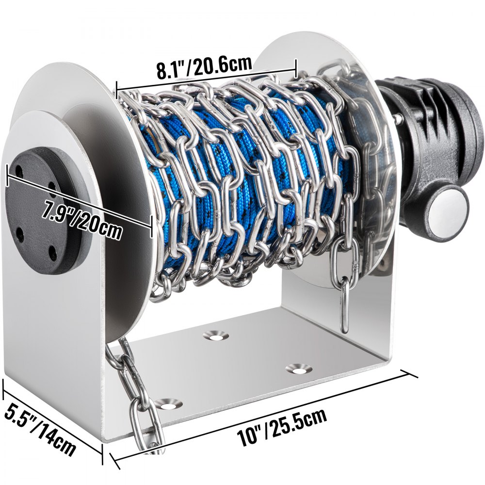 VEVOR Electric Anchor Winch Drum Winch TW200 2500kg 6mmX60M Rope/Chain Full Kit