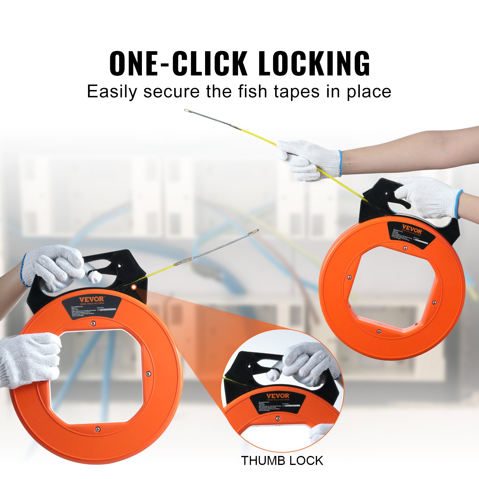 VEVOR Fish Tape, 30.5m, 4.8mm, Fiberglass Wire Puller with Optimized Housing and Handle, Easy-to-Use Cable Puller Tool, Flexible Wire Fishing Tools for Wall and Electrical Conduit, Non-Conductive